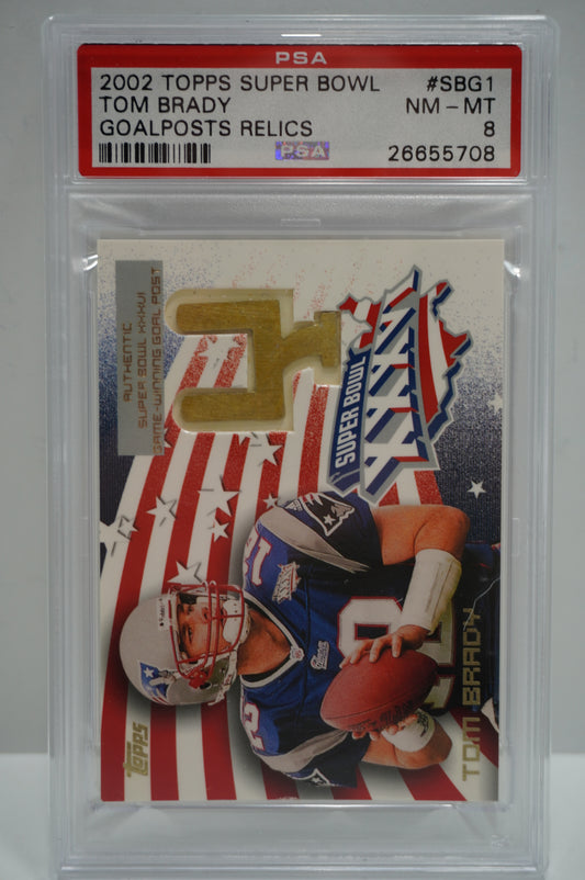 2002 Topps Super Bowl Tom Brady Goalposts Relics #SBG1 PSA 8