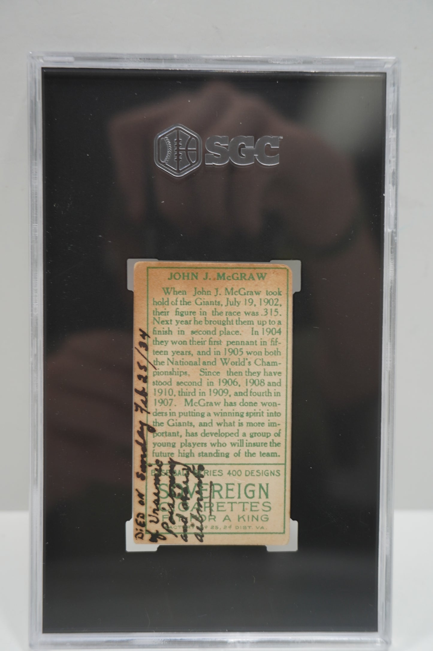 1911 Sovereign Cigarettes T205 John McGraw SGC 1
