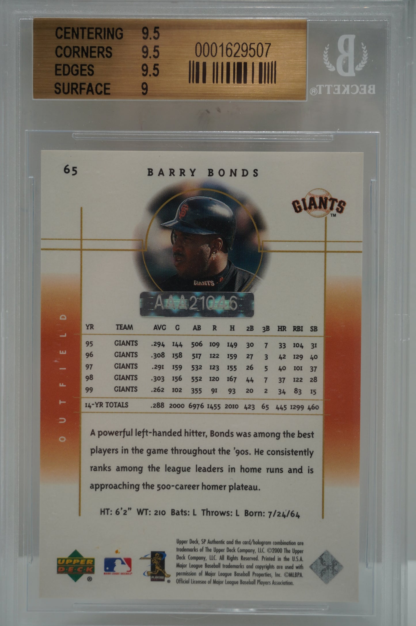 2001 SP Authentic Buybacks Barry Bonds 11 /146 BGS 9.5