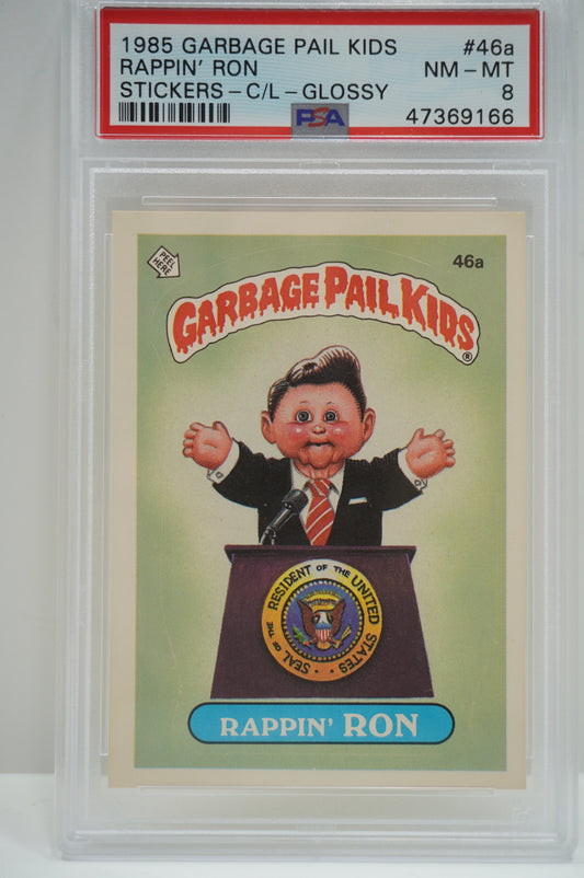 1985 Garbage Pail Kids Rappin Ron Stickers Glossy 46a PSA 8