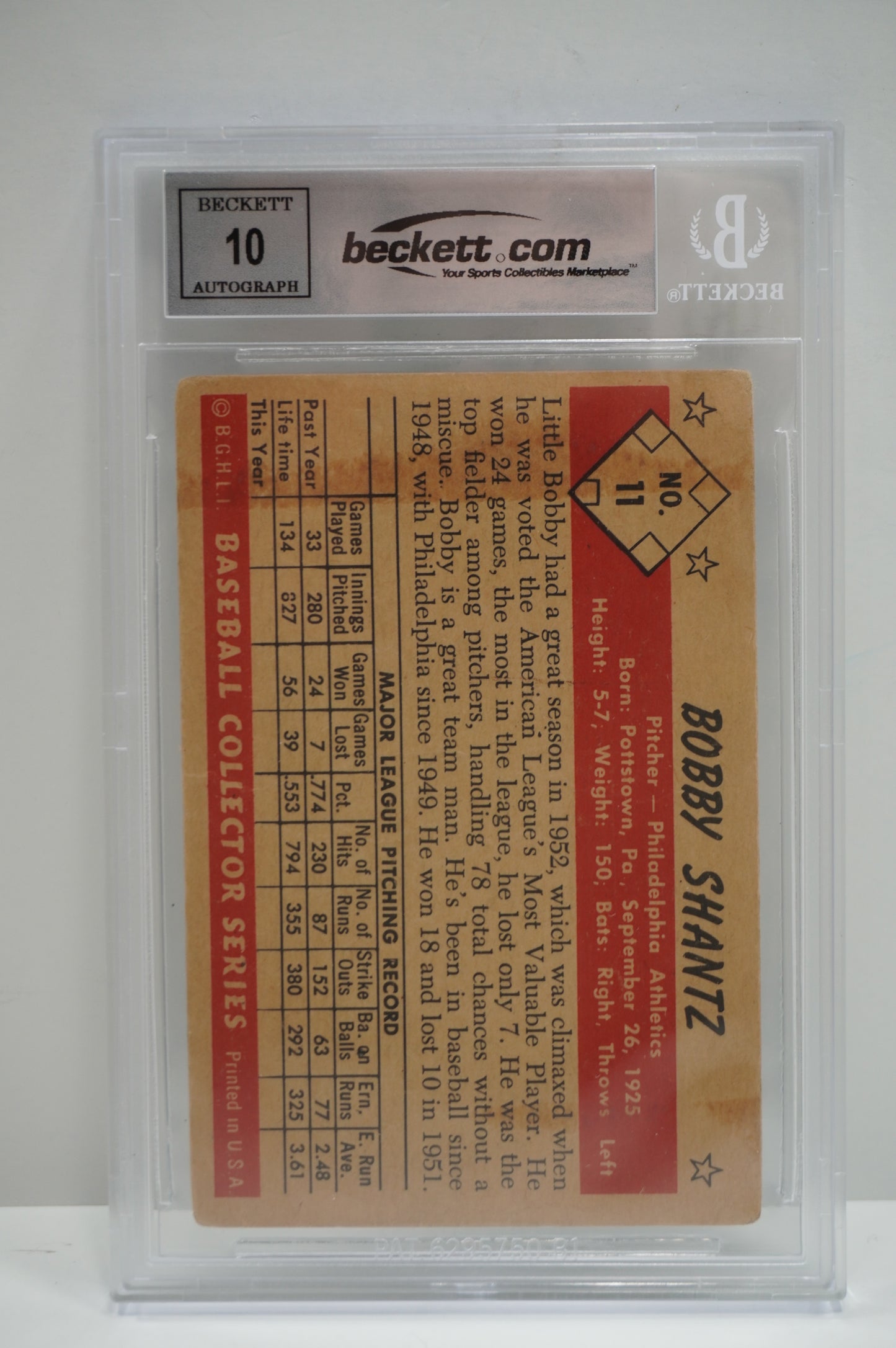 1953 Bowman Color Bobby Shantz 11 BGS Authentic