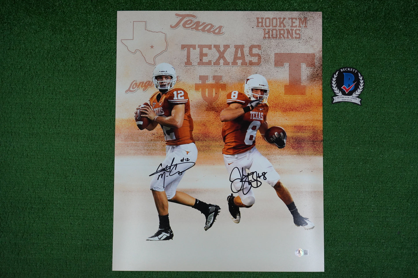 COLT McCOY & JORDAN SHIPLEY TEXAS LONGHORNS SIGNED 16x20 PHOTO BAS