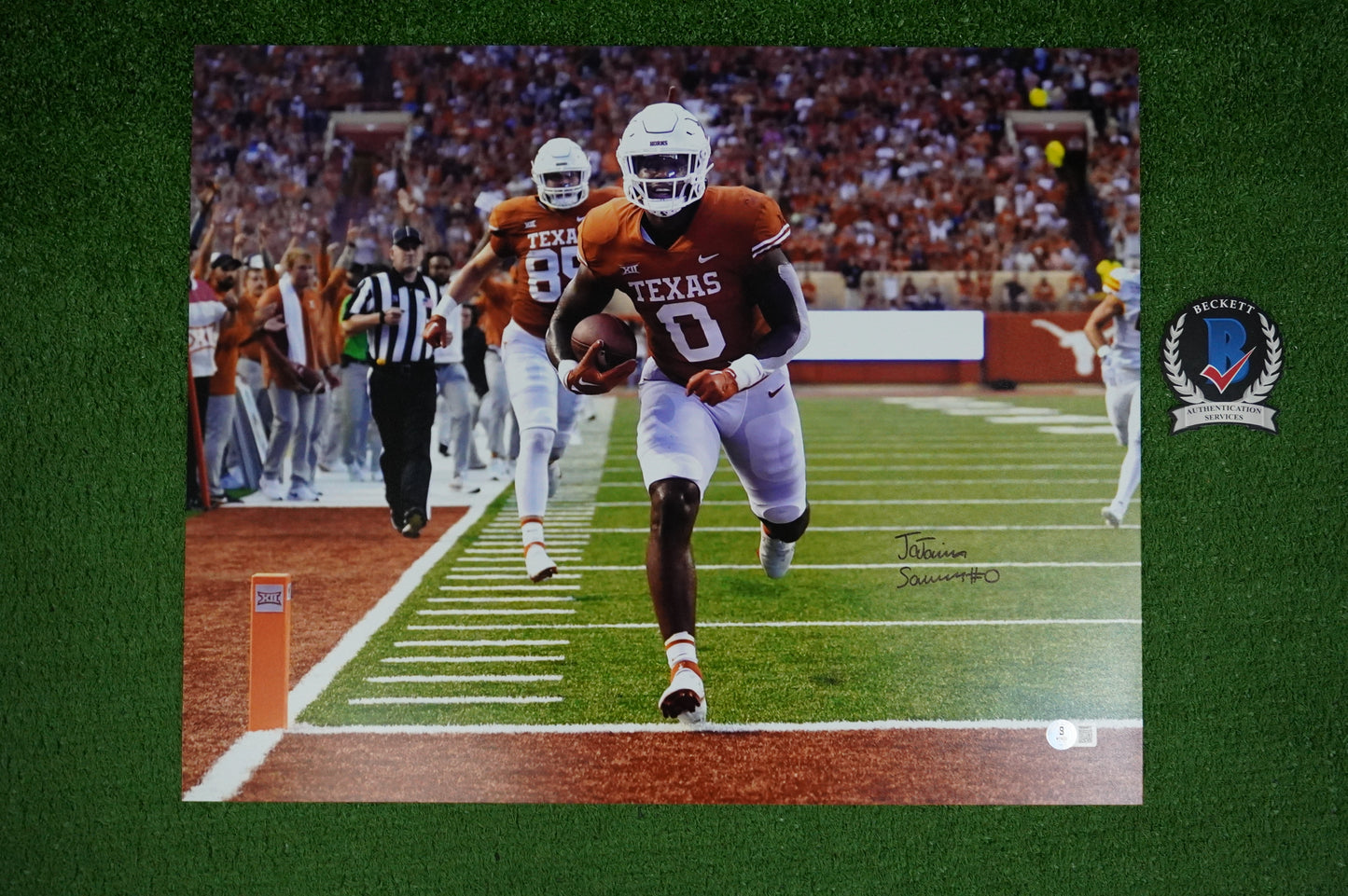 JA'TAVION SANDERS TEXAS LONGHORNS SIGNED 16x20 Touchdown PHOTO BAS COA