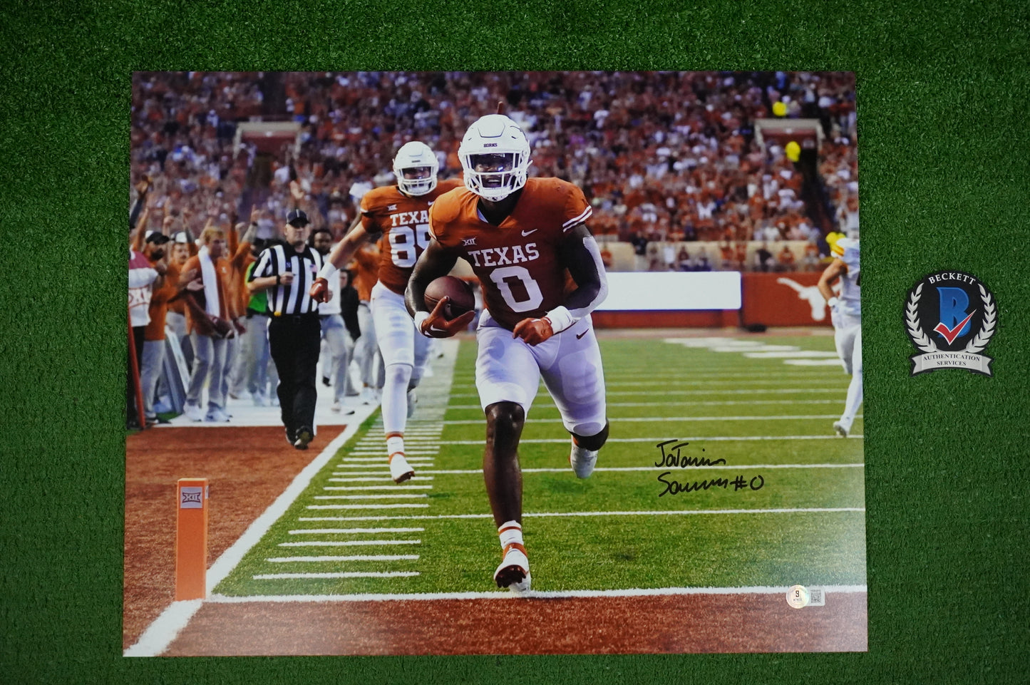 JA'TAVION SANDERS TEXAS LONGHORNS SIGNED 16x20 Touchdown PHOTO BAS COA