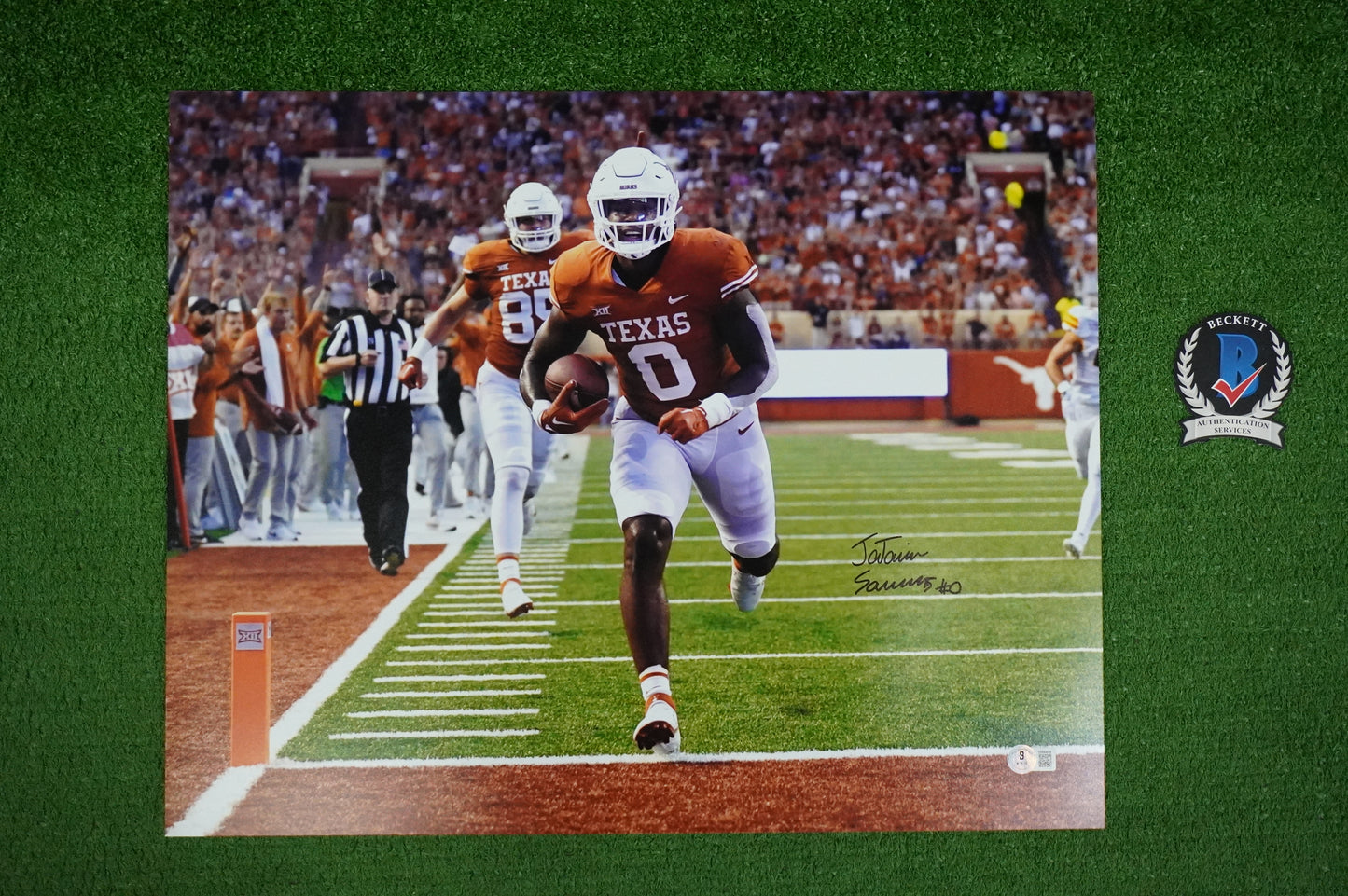JA'TAVION SANDERS TEXAS LONGHORNS SIGNED 16x20 Touchdown PHOTO BAS COA