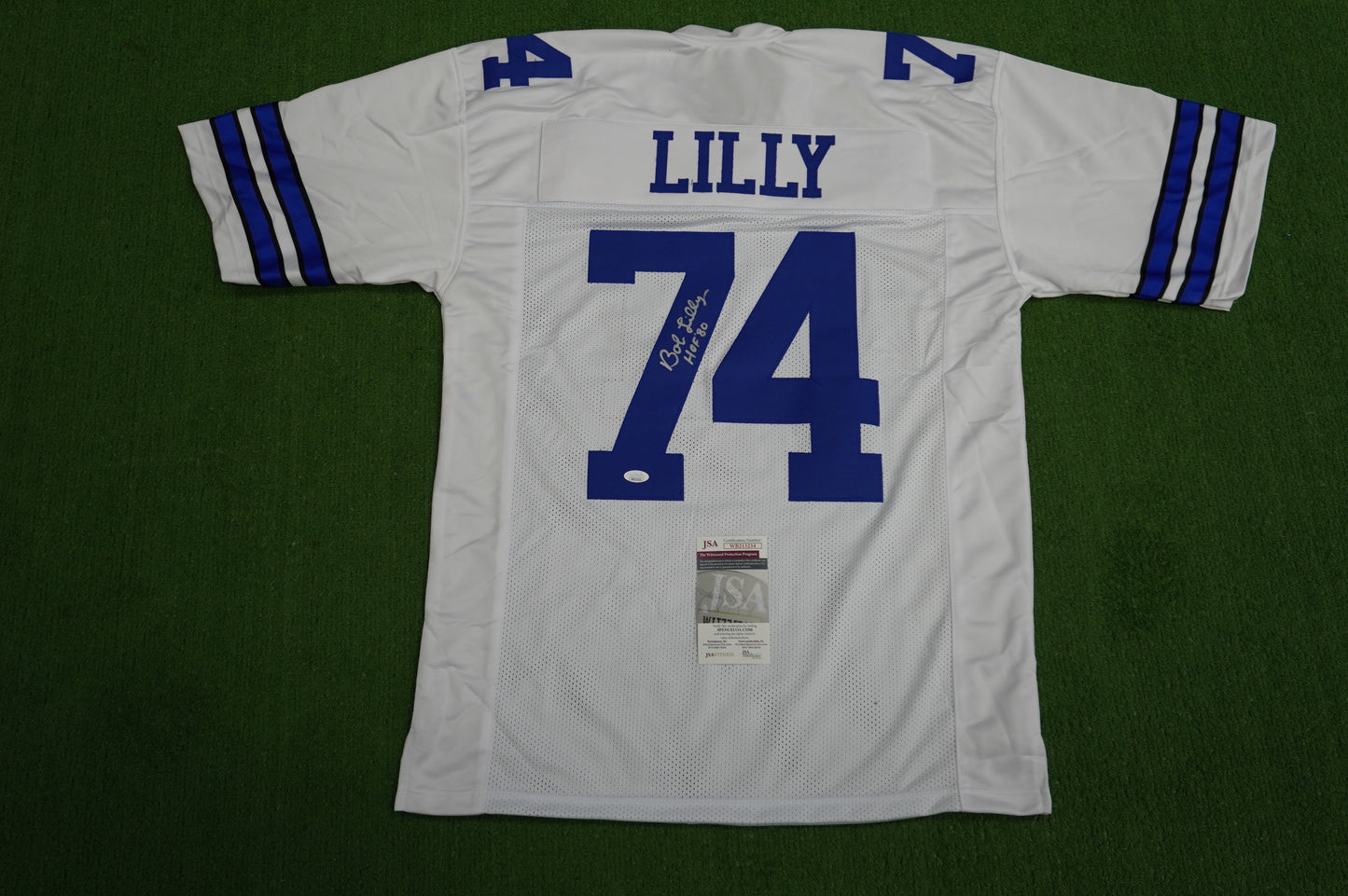 BOB LILLY SIGNED WHITE JERSEY Size XL Dallas Cowboys w/HOF 80 JSA COA