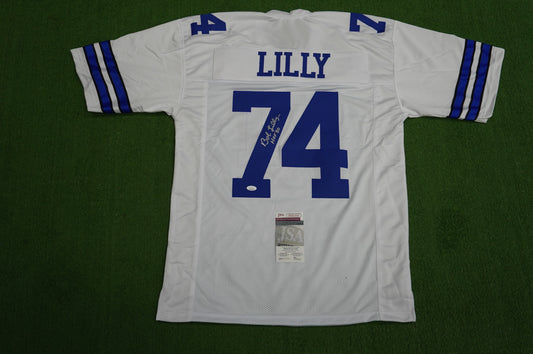 BOB LILLY SIGNED WHITE JERSEY Size XL Dallas Cowboys w/HOF 80 JSA COA