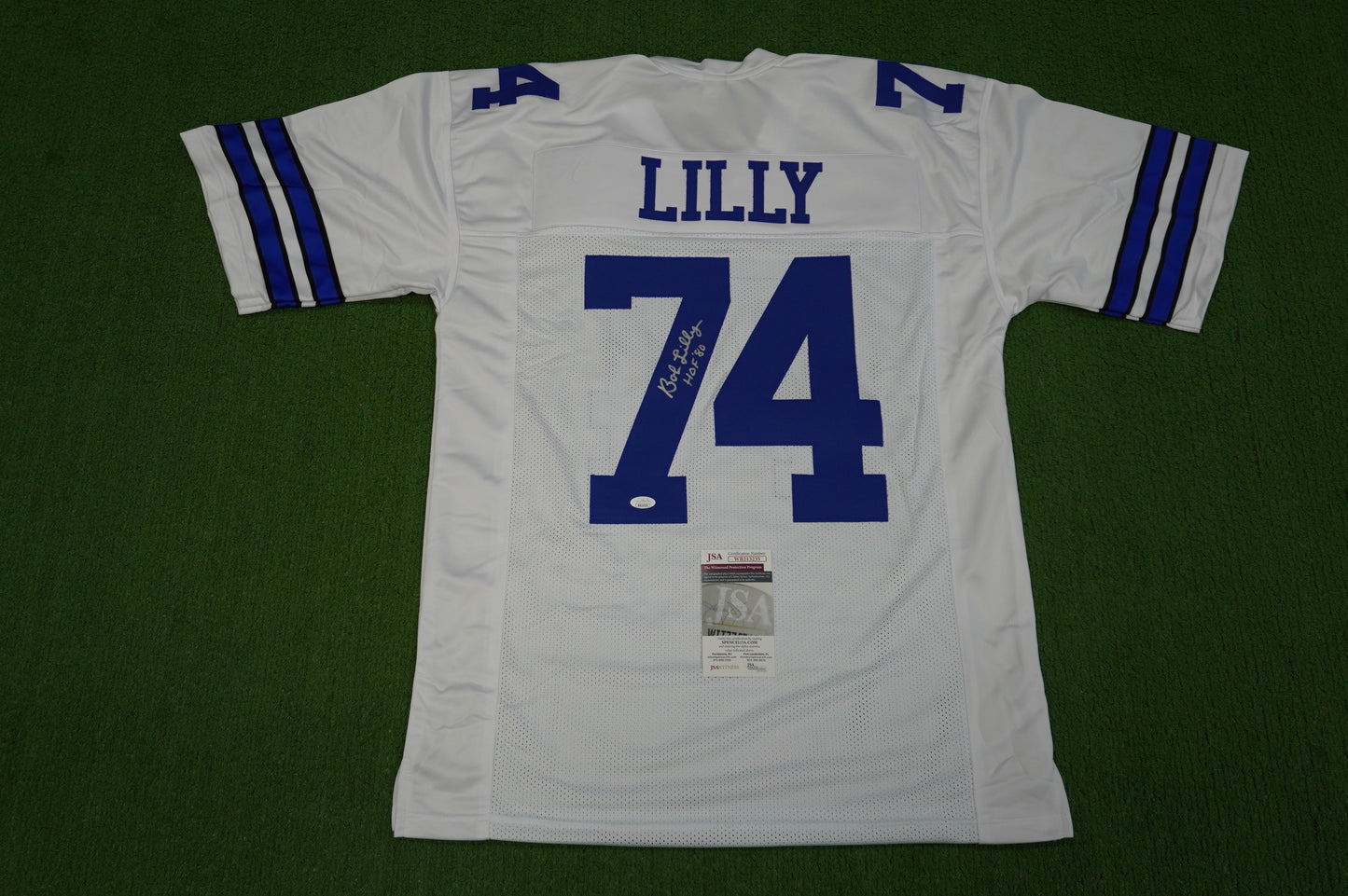 BOB LILLY SIGNED WHITE JERSEY Size XL Dallas Cowboys w/HOF 80 JSA COA