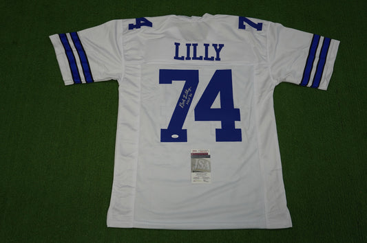 BOB LILLY SIGNED WHITE JERSEY Size XL Dallas Cowboys w/HOF 80 JSA COA