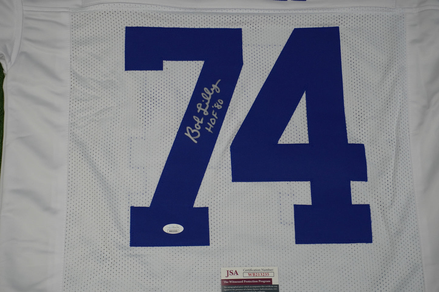 BOB LILLY SIGNED WHITE JERSEY Size XL Dallas Cowboys w/HOF 80 JSA COA