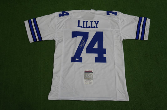 BOB LILLY SIGNED WHITE JERSEY Size XL Dallas Cowboys w/HOF 80 JSA COA