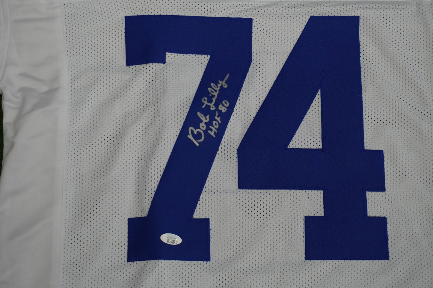 BOB LILLY SIGNED WHITE JERSEY Size XL Dallas Cowboys w/HOF 80 JSA COA