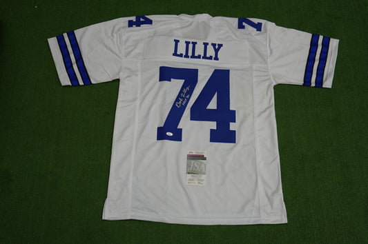 BOB LILLY SIGNED WHITE JERSEY Size XL Dallas Cowboys w/HOF 80 JSA COA