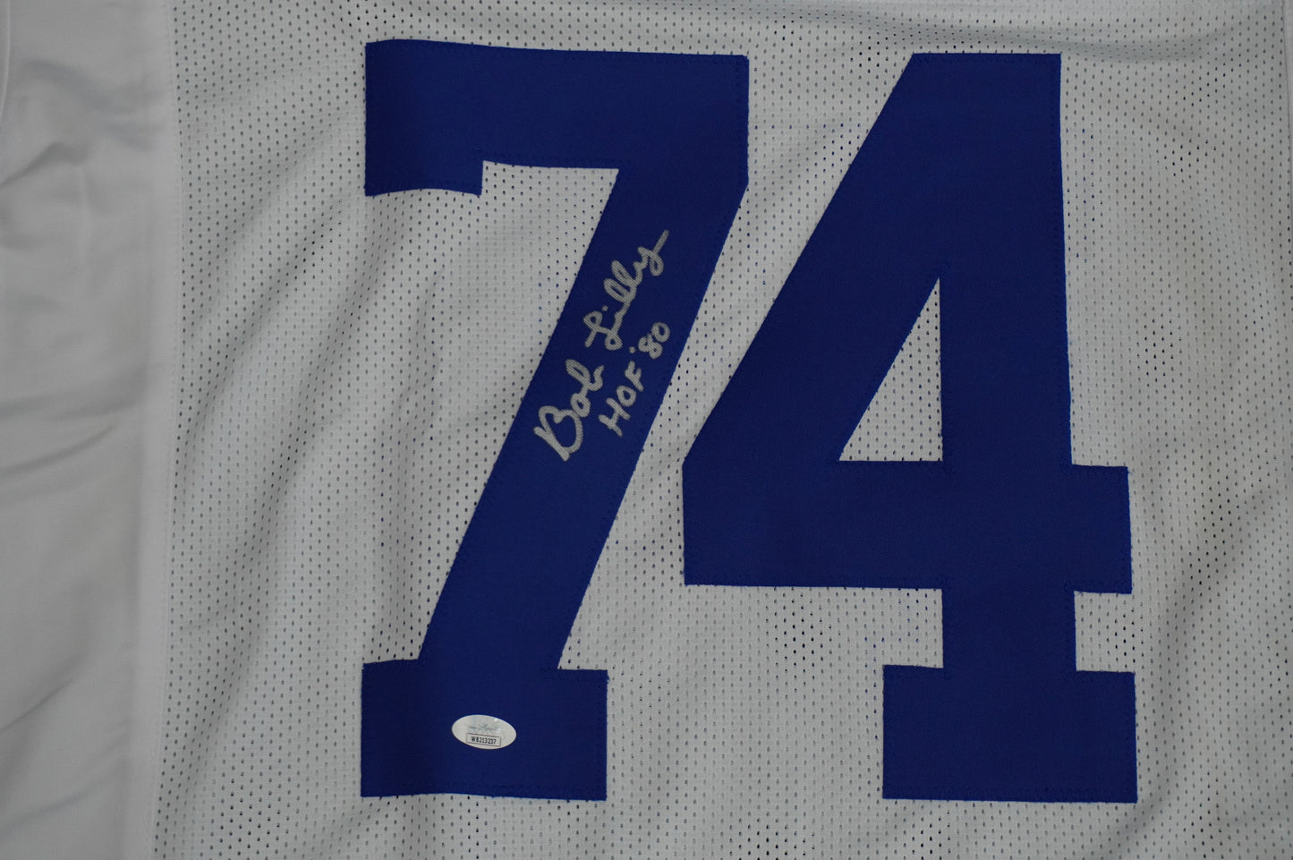BOB LILLY SIGNED WHITE JERSEY Size XL Dallas Cowboys w/HOF 80 JSA COA