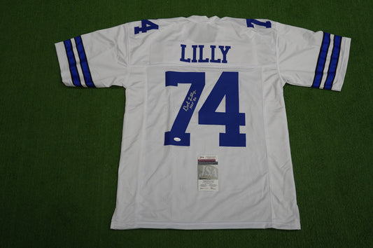 BOB LILLY SIGNED WHITE JERSEY Size XL Dallas Cowboys w/HOF 80 JSA COA