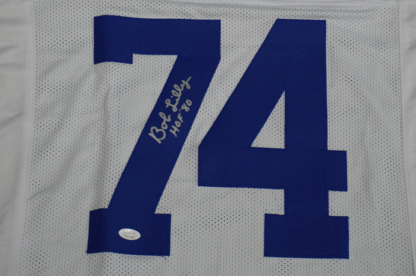 BOB LILLY SIGNED WHITE JERSEY Size XL Dallas Cowboys w/HOF 80 JSA COA