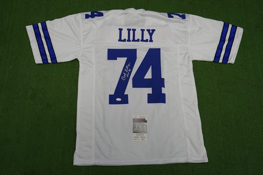 BOB LILLY SIGNED WHITE JERSEY Size XL Dallas Cowboys w/HOF 80 JSA COA