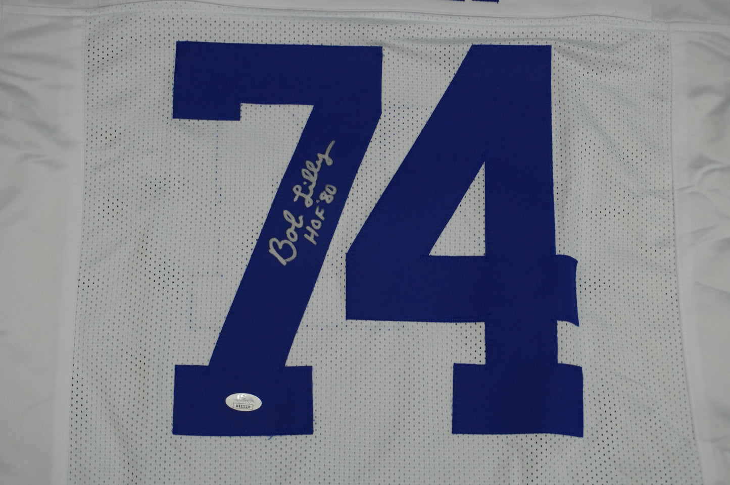 BOB LILLY SIGNED WHITE JERSEY Size XL Dallas Cowboys w/HOF 80 JSA COA