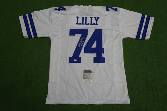 BOB LILLY SIGNED WHITE JERSEY Size XL Dallas Cowboys w/HOF 80 JSA COA