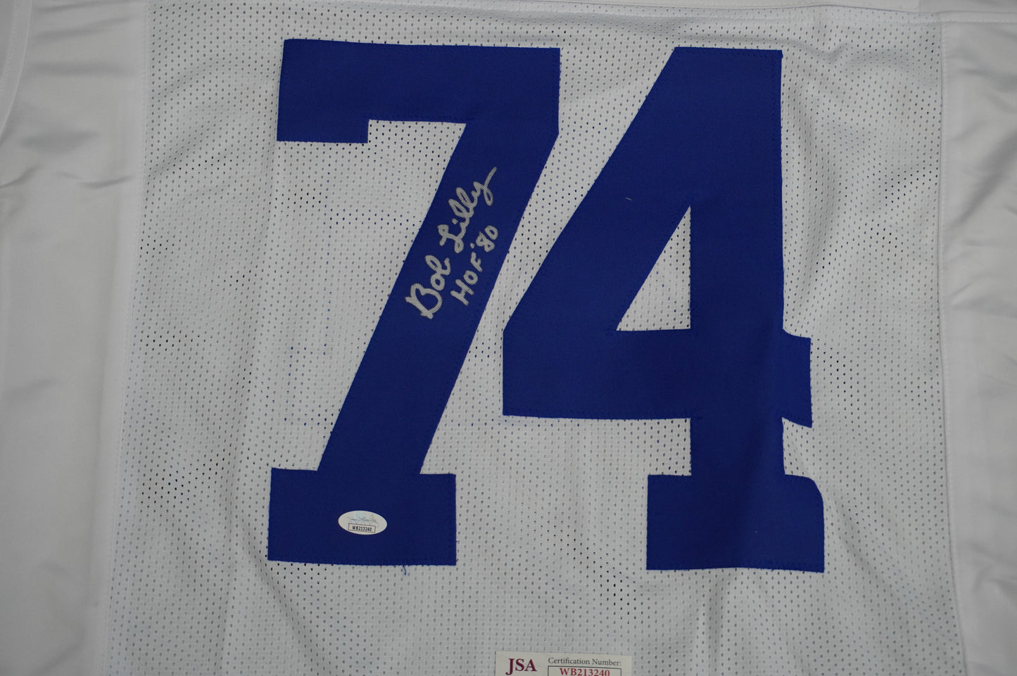 BOB LILLY SIGNED WHITE JERSEY Size XL Dallas Cowboys w/HOF 80 JSA COA