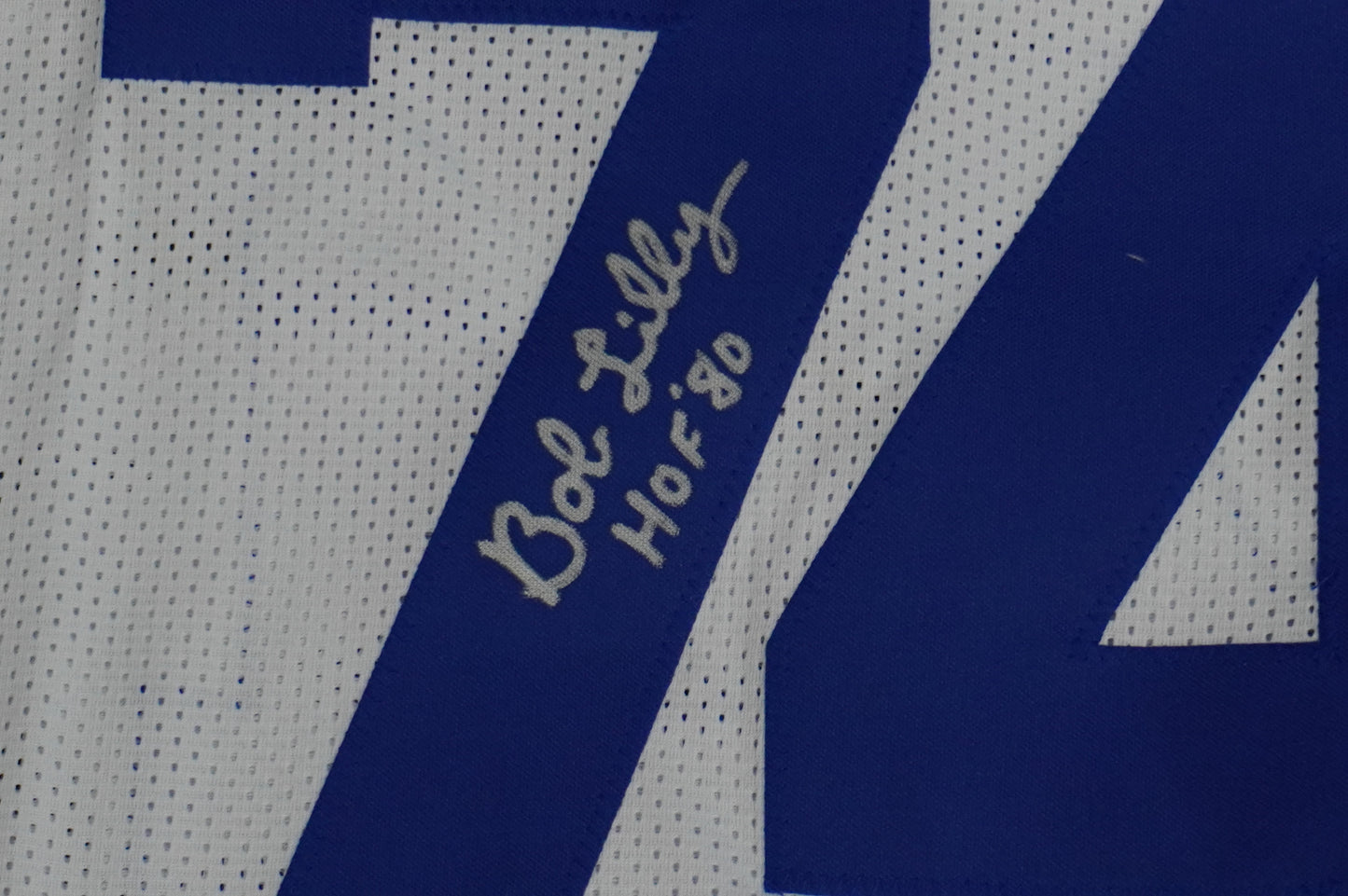 BOB LILLY SIGNED WHITE JERSEY Size XL Dallas Cowboys w/HOF 80 JSA COA