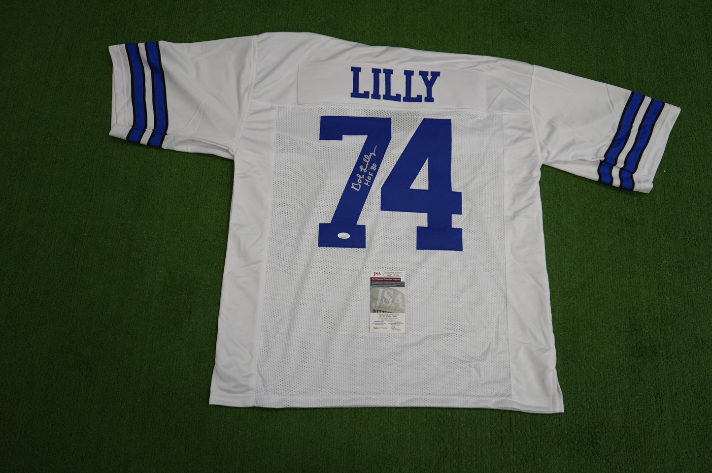 BOB LILLY SIGNED WHITE JERSEY Size 3XL Dallas Cowboys w/HOF 80 JSA COA