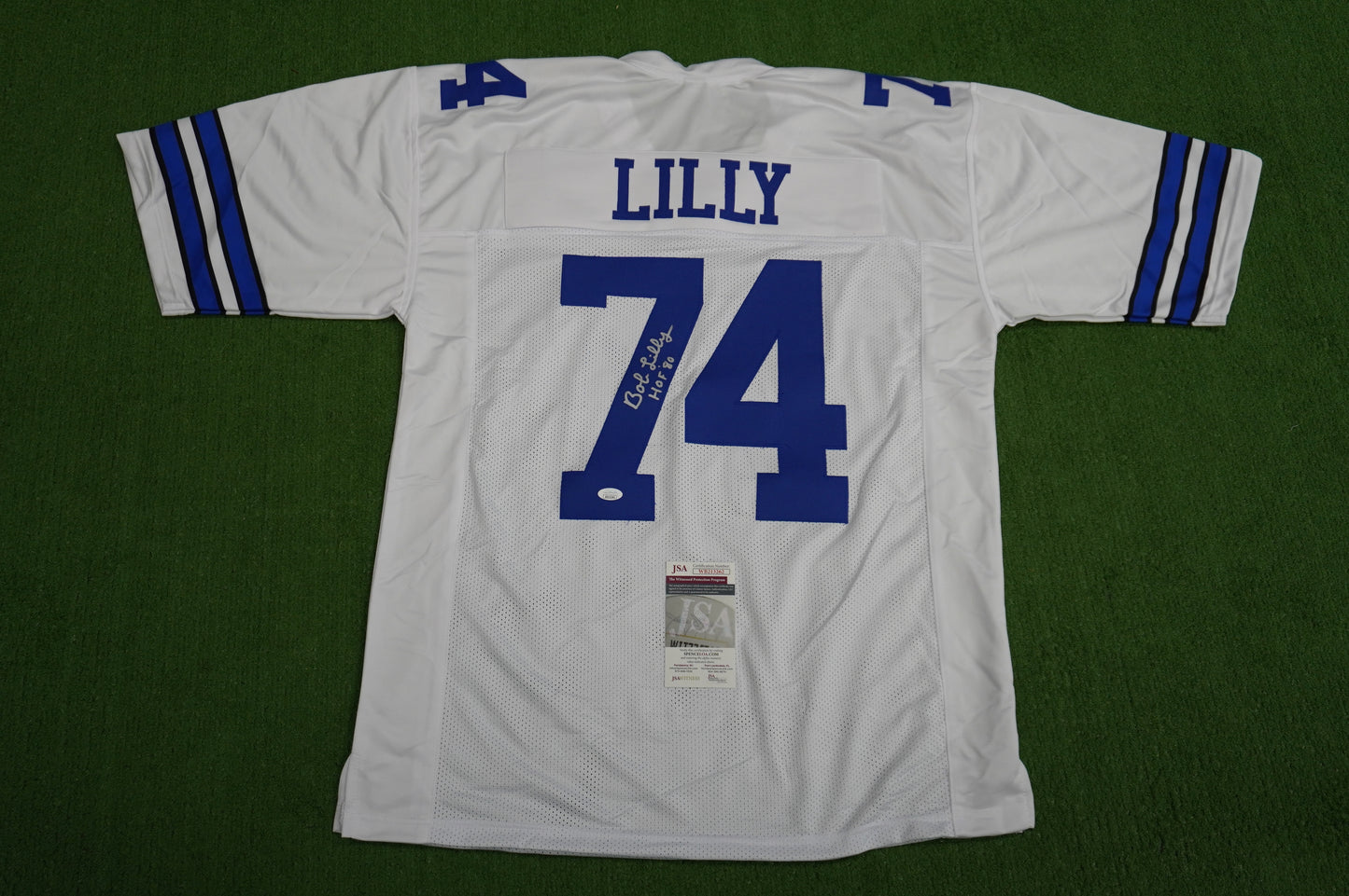BOB LILLY SIGNED WHITE JERSEY Size 3XL Dallas Cowboys w/HOF 80 JSA COA