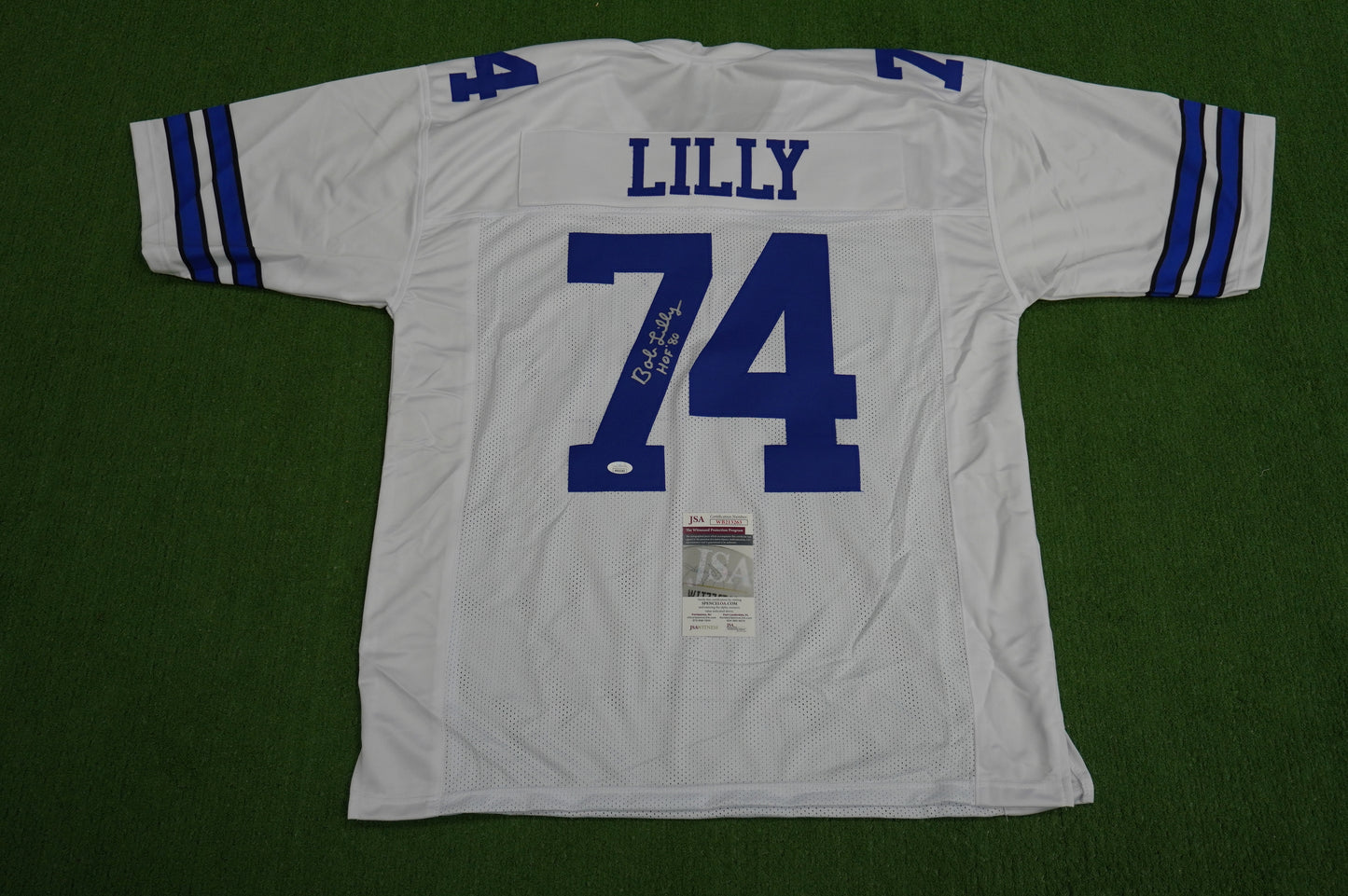 BOB LILLY SIGNED WHITE JERSEY Size 3XL Dallas Cowboys w/HOF 80 JSA COA