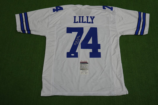 BOB LILLY SIGNED WHITE JERSEY Size 3XL Dallas Cowboys w/HOF 80 JSA COA