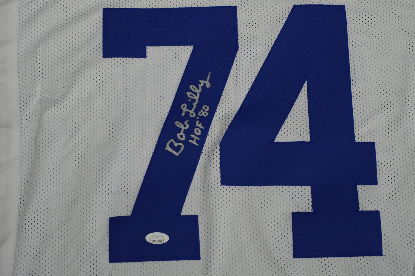 BOB LILLY SIGNED WHITE JERSEY Size 3XL Dallas Cowboys w/HOF 80 JSA COA