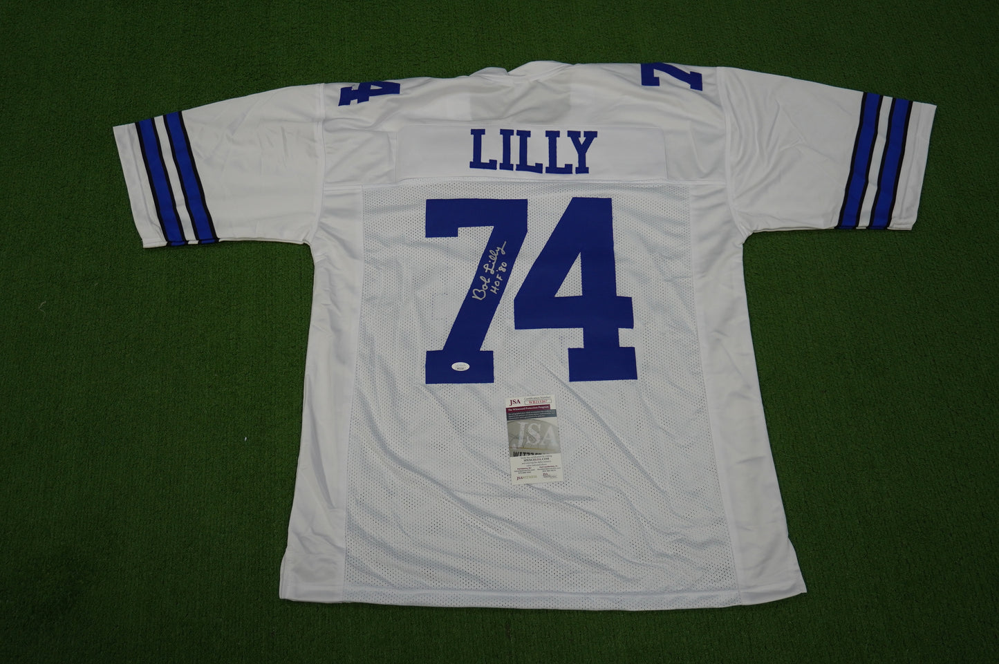 BOB LILLY SIGNED WHITE JERSEY Size 3XL Dallas Cowboys w/HOF 80 JSA COA