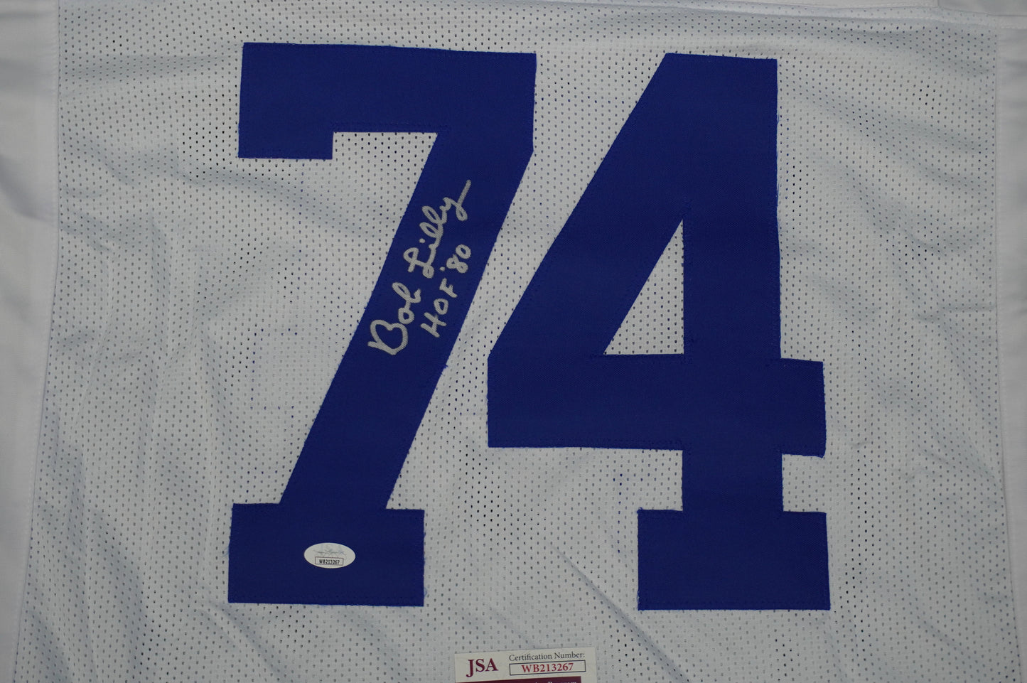 BOB LILLY SIGNED WHITE JERSEY Size 3XL Dallas Cowboys w/HOF 80 JSA COA