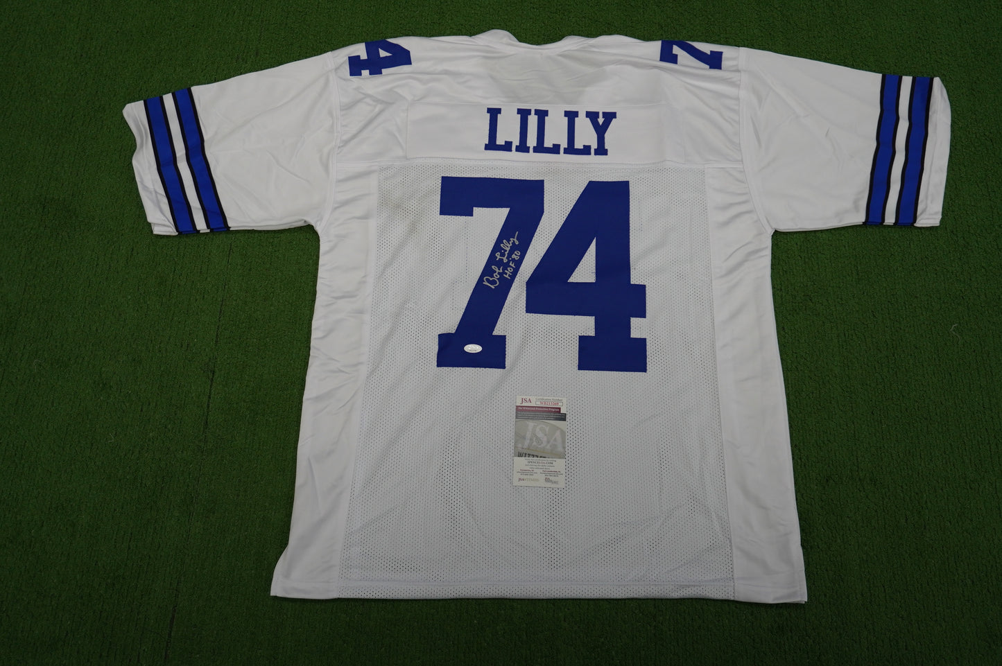 BOB LILLY SIGNED WHITE JERSEY Size 3XL Dallas Cowboys w/HOF 80 JSA COA