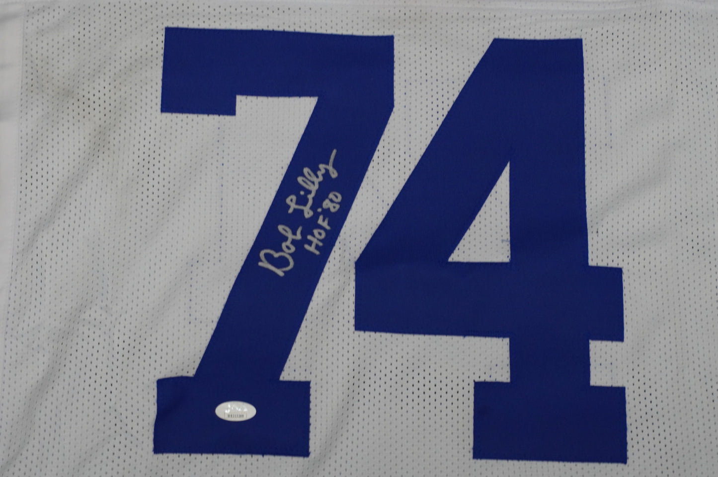 BOB LILLY SIGNED WHITE JERSEY Size 3XL Dallas Cowboys w/HOF 80 JSA COA