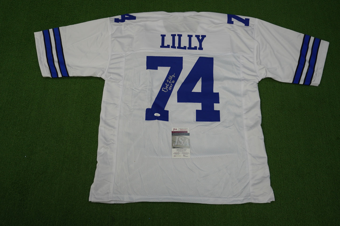 BOB LILLY SIGNED WHITE JERSEY Size 3XL Dallas Cowboys w/HOF 80 JSA COA