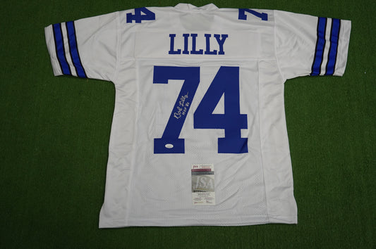 BOB LILLY SIGNED WHITE JERSEY Size M Dallas Cowboys w/HOF 80 JSA COA