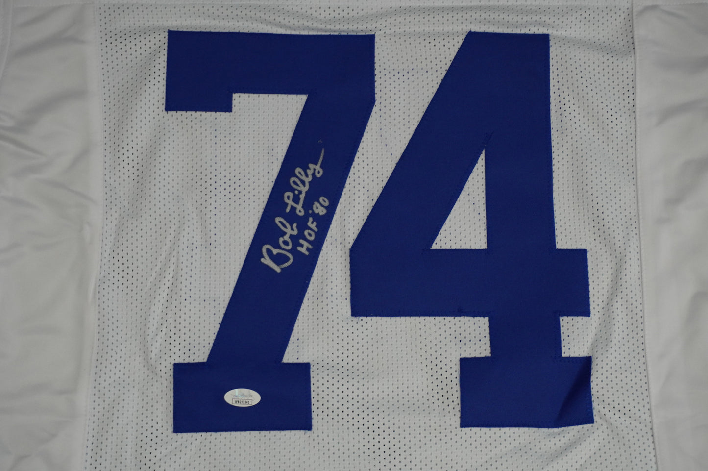 BOB LILLY SIGNED WHITE JERSEY Size M Dallas Cowboys w/HOF 80 JSA COA