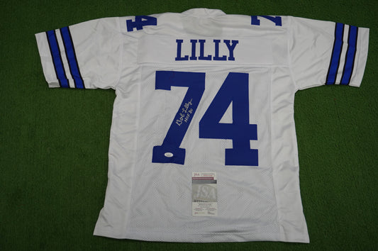 BOB LILLY SIGNED WHITE JERSEY Size M Dallas Cowboys w/HOF 80 JSA COA