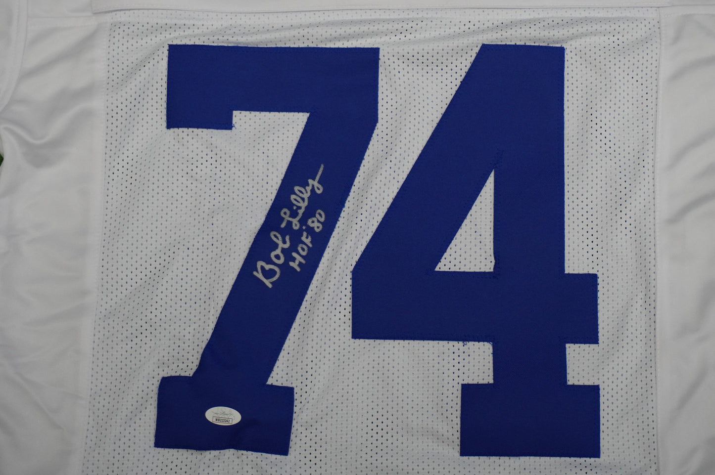 BOB LILLY SIGNED WHITE JERSEY Size M Dallas Cowboys w/HOF 80 JSA COA