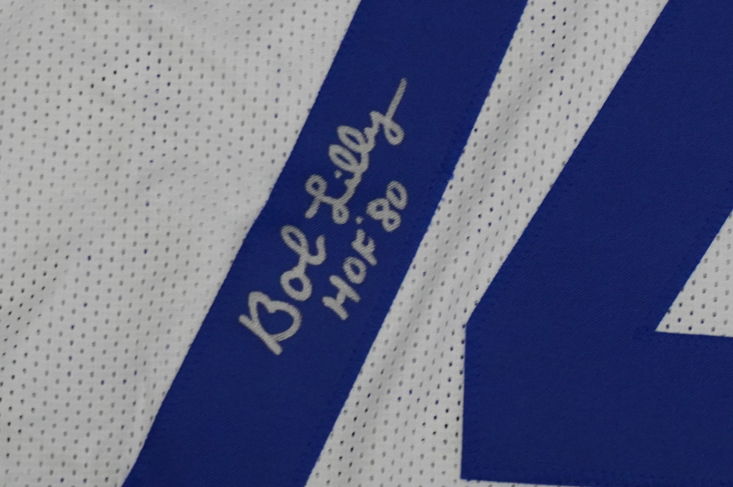 BOB LILLY SIGNED WHITE JERSEY Size M Dallas Cowboys w/HOF 80 JSA COA