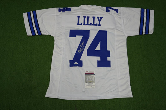BOB LILLY SIGNED WHITE JERSEY Size M Dallas Cowboys w/HOF 80 JSA COA