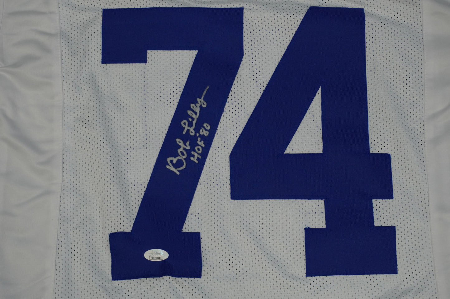 BOB LILLY SIGNED WHITE JERSEY Size M Dallas Cowboys w/HOF 80 JSA COA