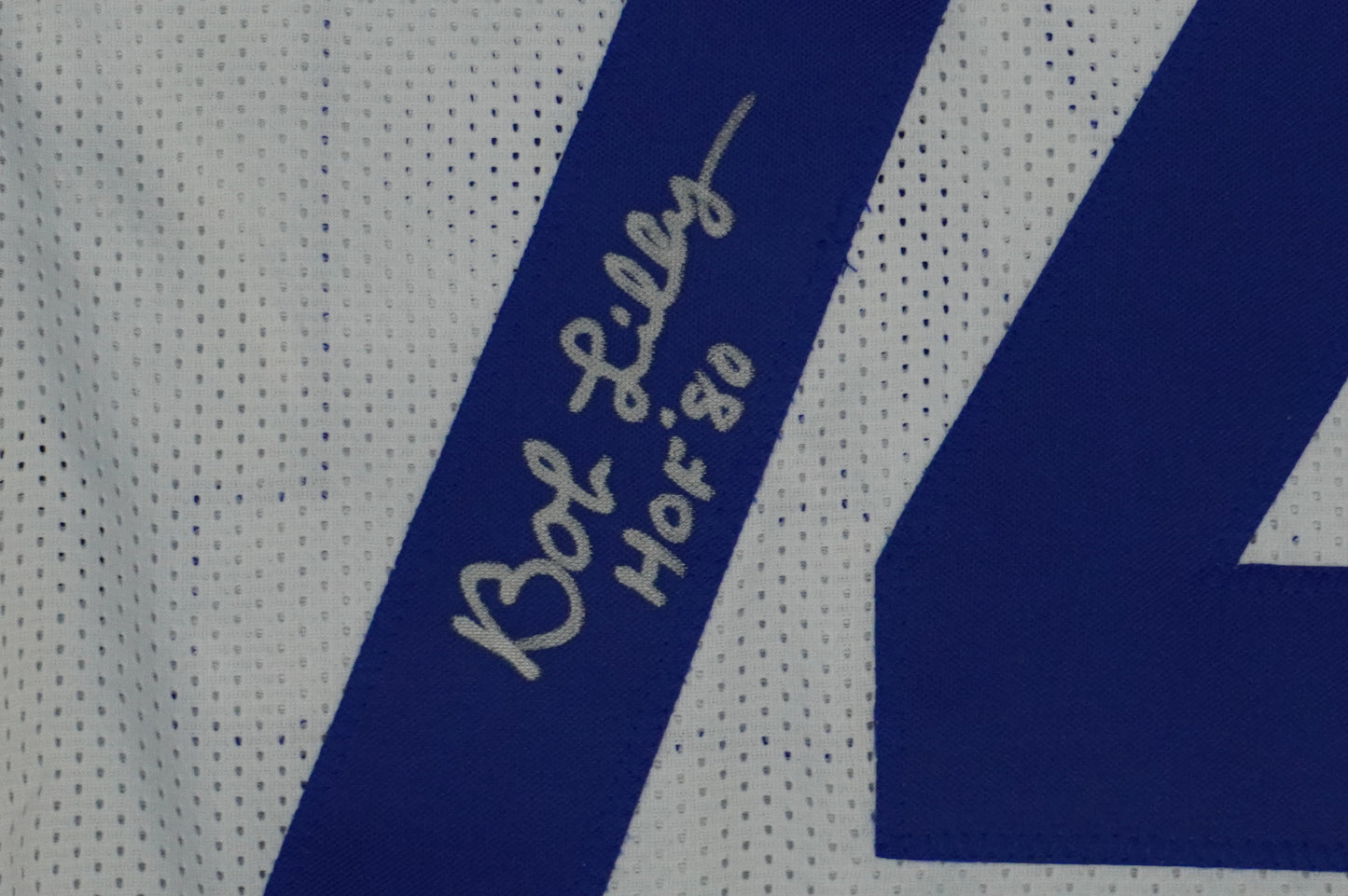 BOB LILLY SIGNED WHITE JERSEY Size M Dallas Cowboys w/HOF 80 JSA COA