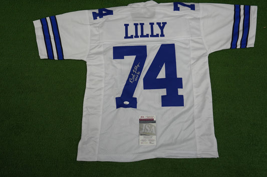 BOB LILLY SIGNED WHITE JERSEY Size M Dallas Cowboys w/HOF 80 JSA COA