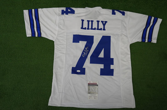 BOB LILLY SIGNED WHITE JERSEY Size M Dallas Cowboys w/HOF 80 JSA COA