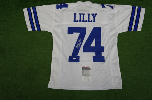 BOB LILLY SIGNED WHITE JERSEY Size M Dallas Cowboys w/HOF 80 JSA COA