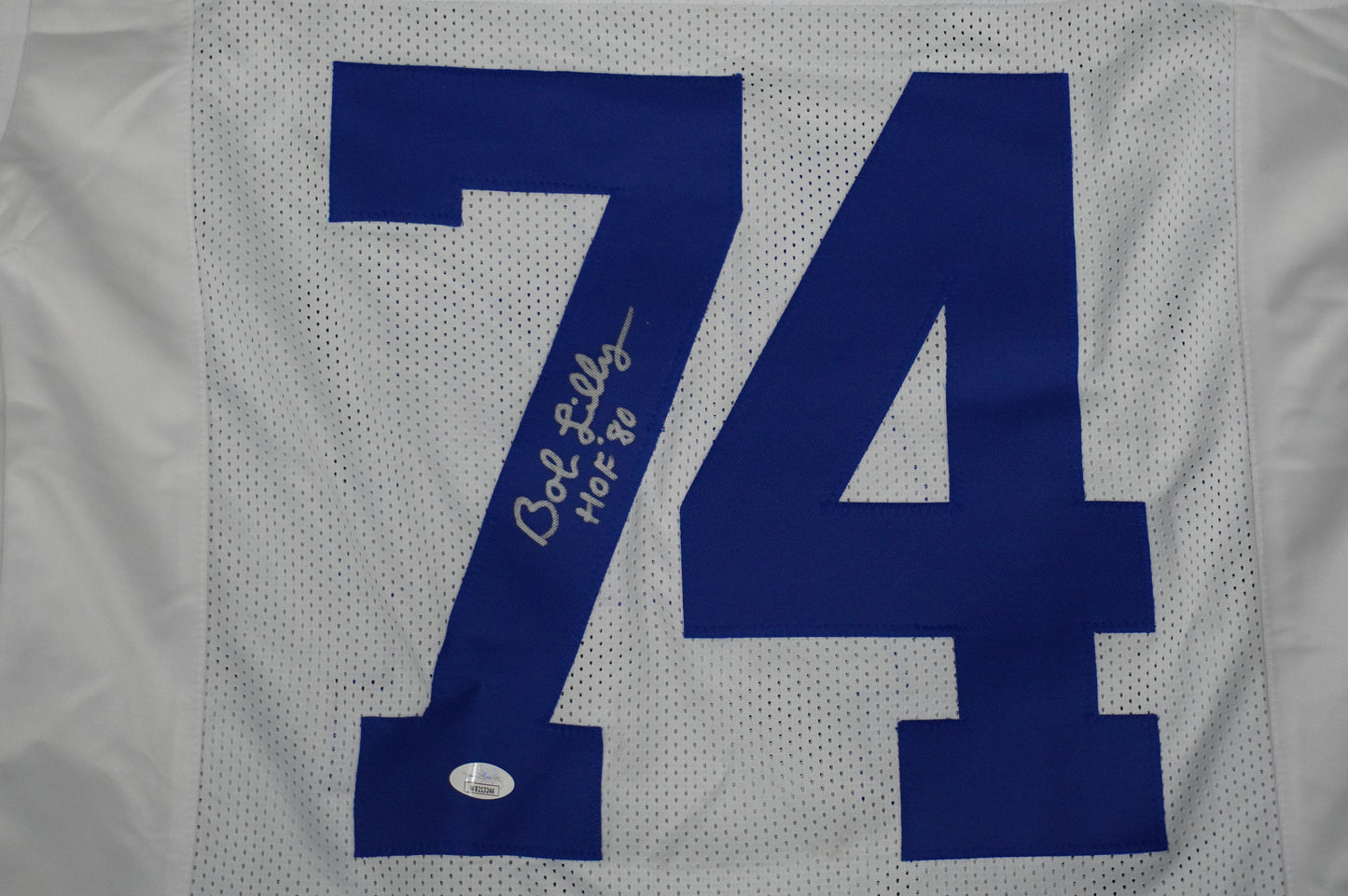 BOB LILLY SIGNED WHITE JERSEY Size M Dallas Cowboys w/HOF 80 JSA COA