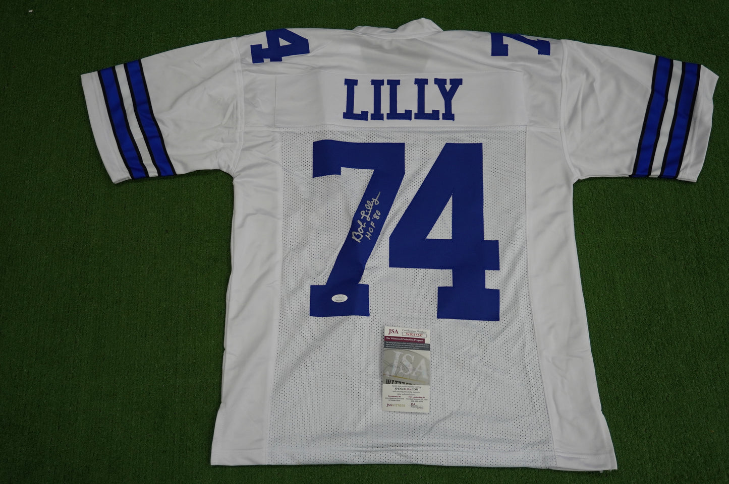 BOB LILLY SIGNED WHITE JERSEY Size M Dallas Cowboys w/HOF 80 JSA COA