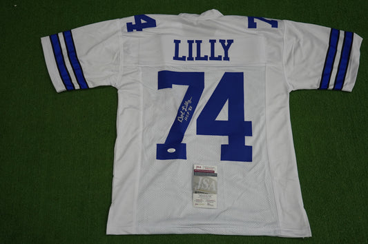 BOB LILLY SIGNED WHITE JERSEY Size M Dallas Cowboys w/HOF 80 JSA COA