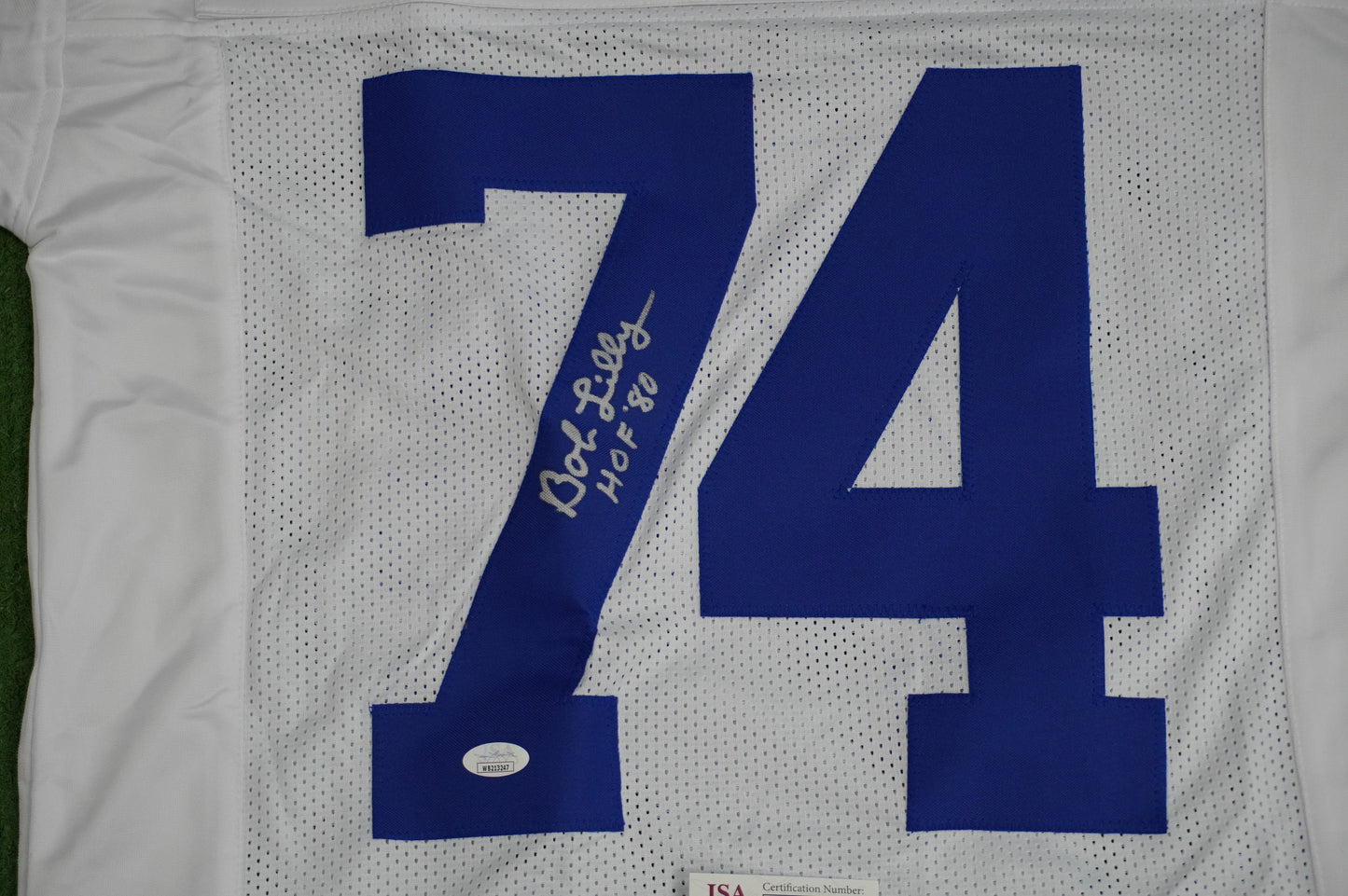 BOB LILLY SIGNED WHITE JERSEY Size M Dallas Cowboys w/HOF 80 JSA COA